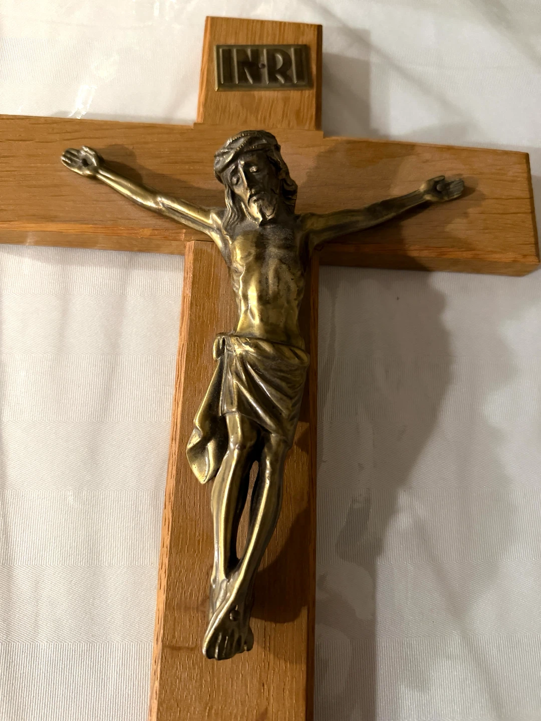 Wooden Crucifix with Brass Corpus ~12”x9” - photo 3