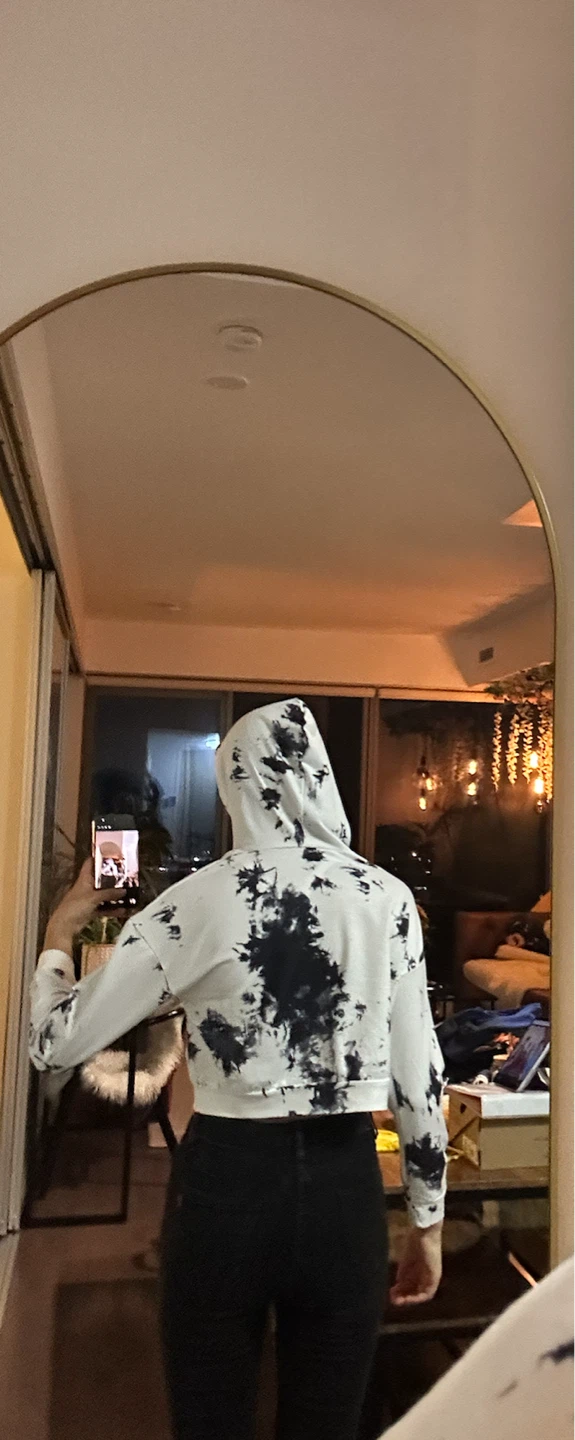 New York 199X Black and White Tie-Dye Crop Hoodie - photo 5