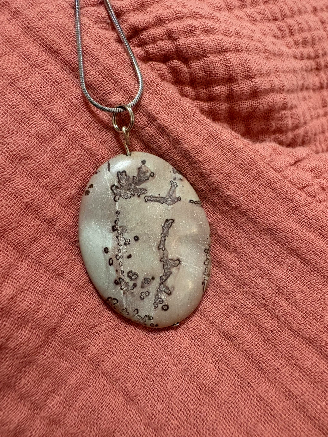 Coffee Bean Jasper Oval Pendant Necklace
