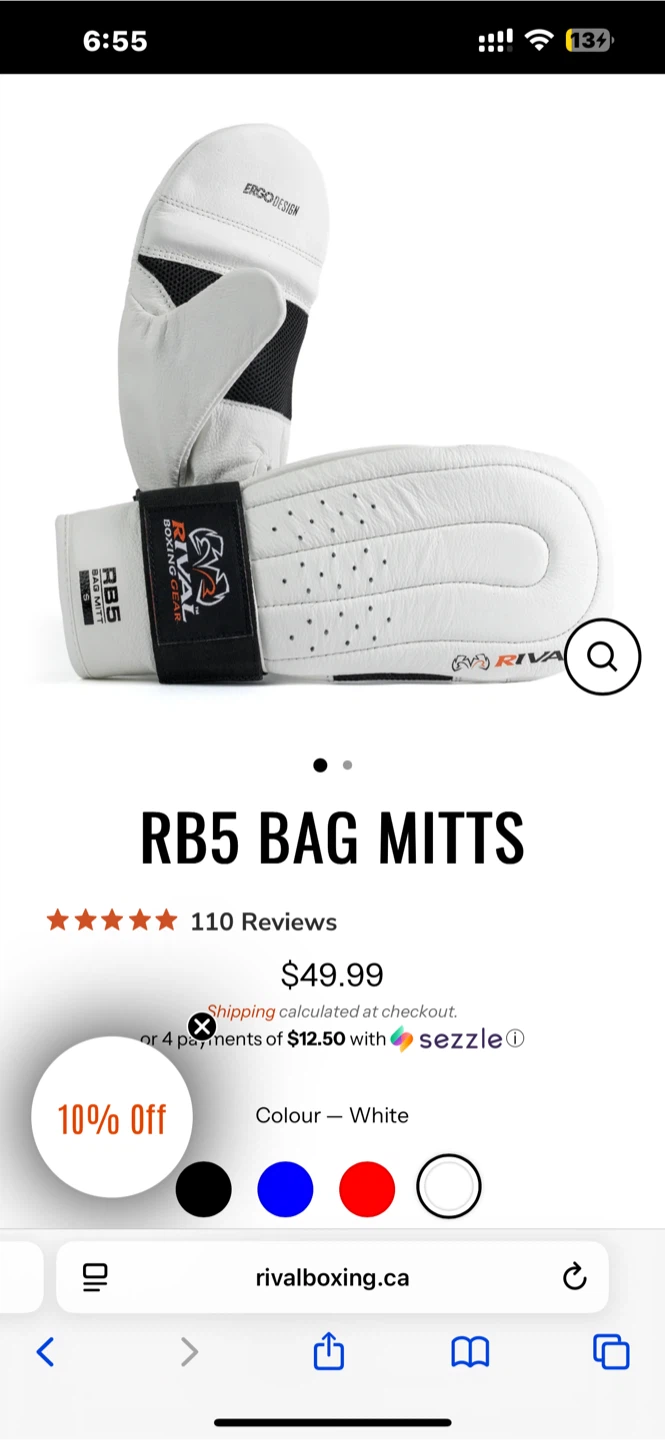 Rival RB5 Bag Mitts for boxing/mma - White - Size Medium - photo 3