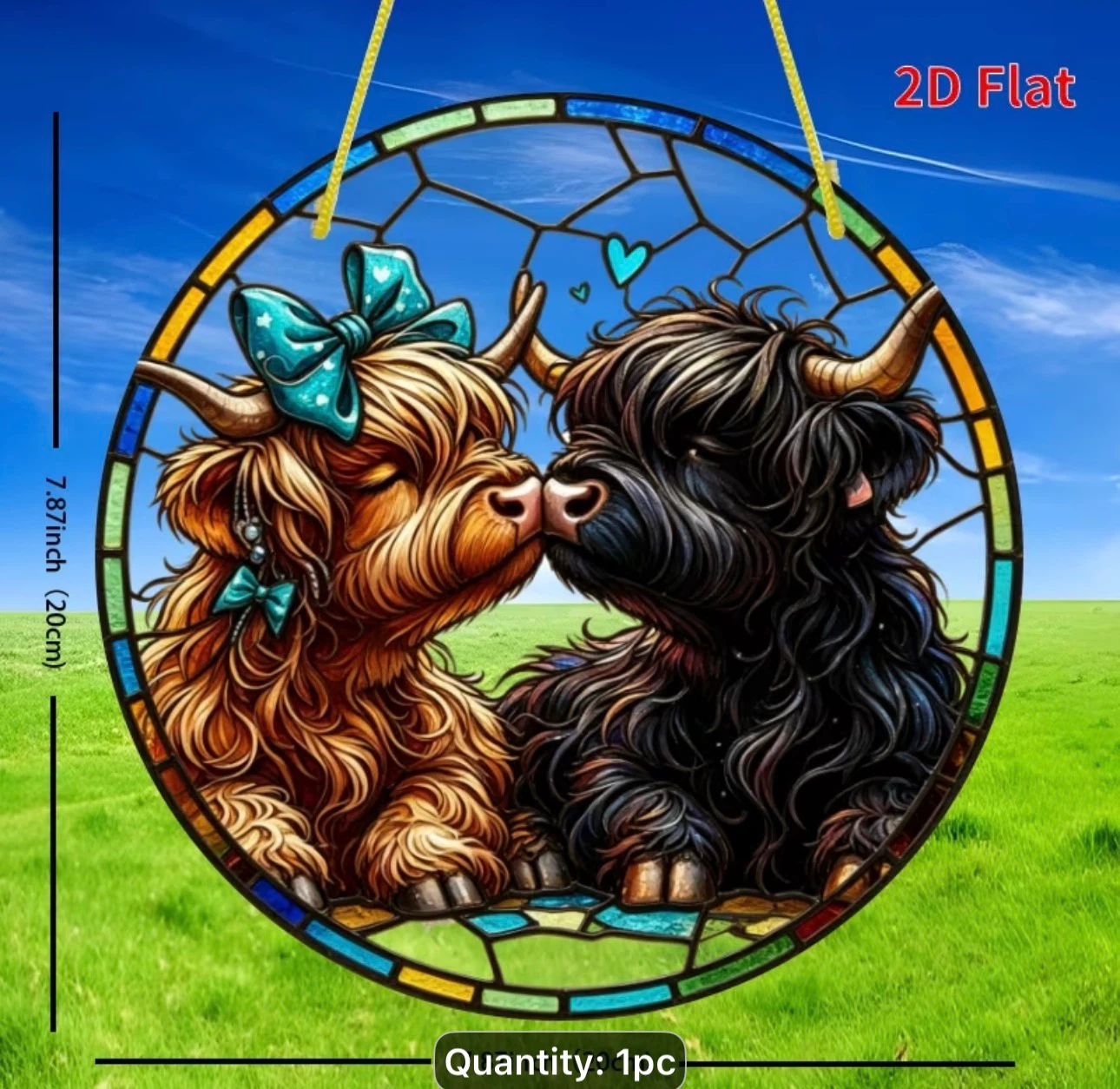 2D acrylic sun catcher, kissing highland cows - photo 2