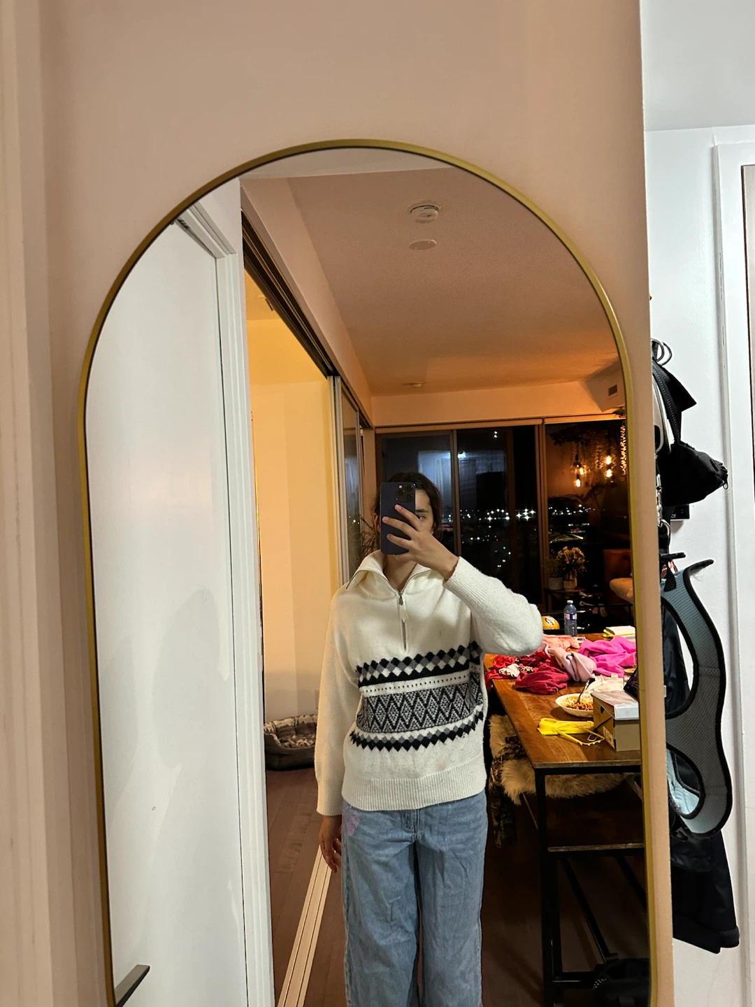 White Quarter-Zip Knit Sweater with Pattern - photo 3