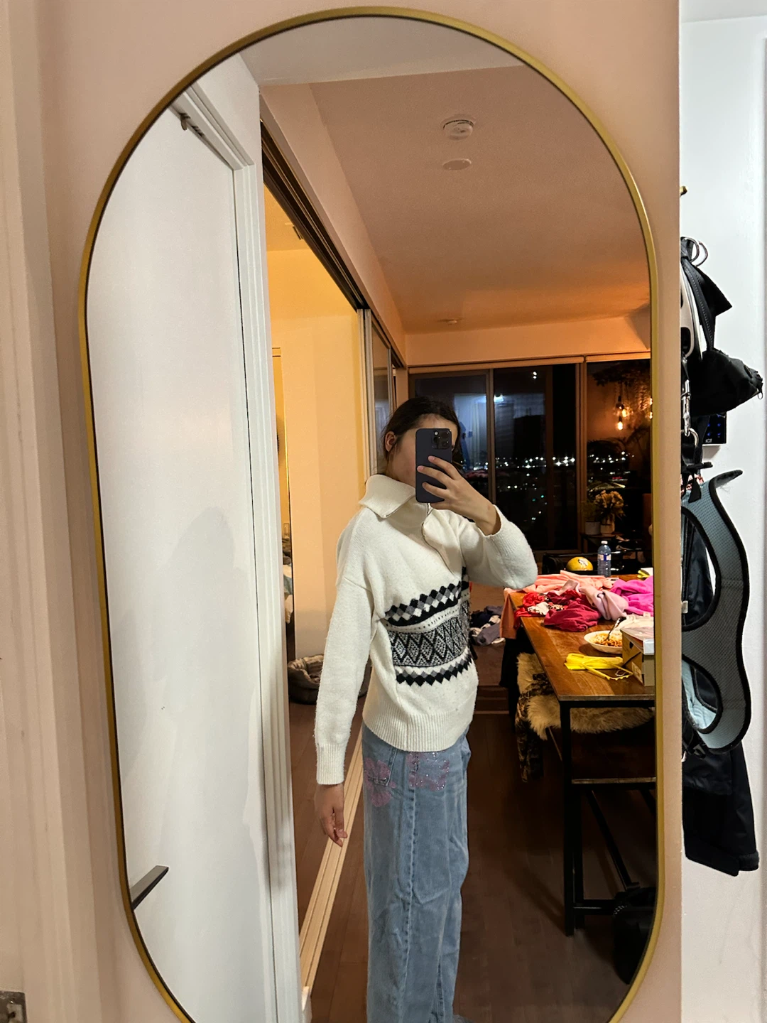 White Quarter-Zip Knit Sweater with Pattern - photo 4