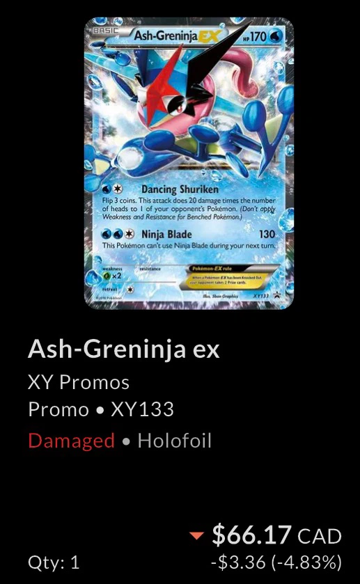 Ash-Greninja EX XY133 Pokemon Card