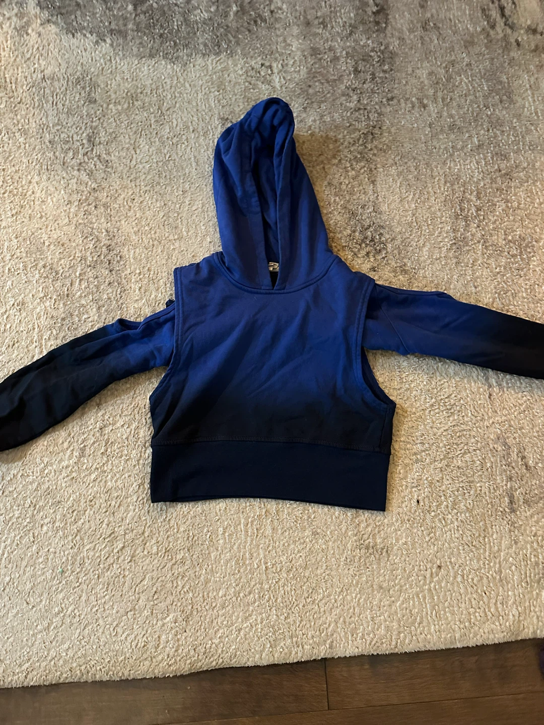 Blue Ombre Cold Shoulder Crop Hoodie