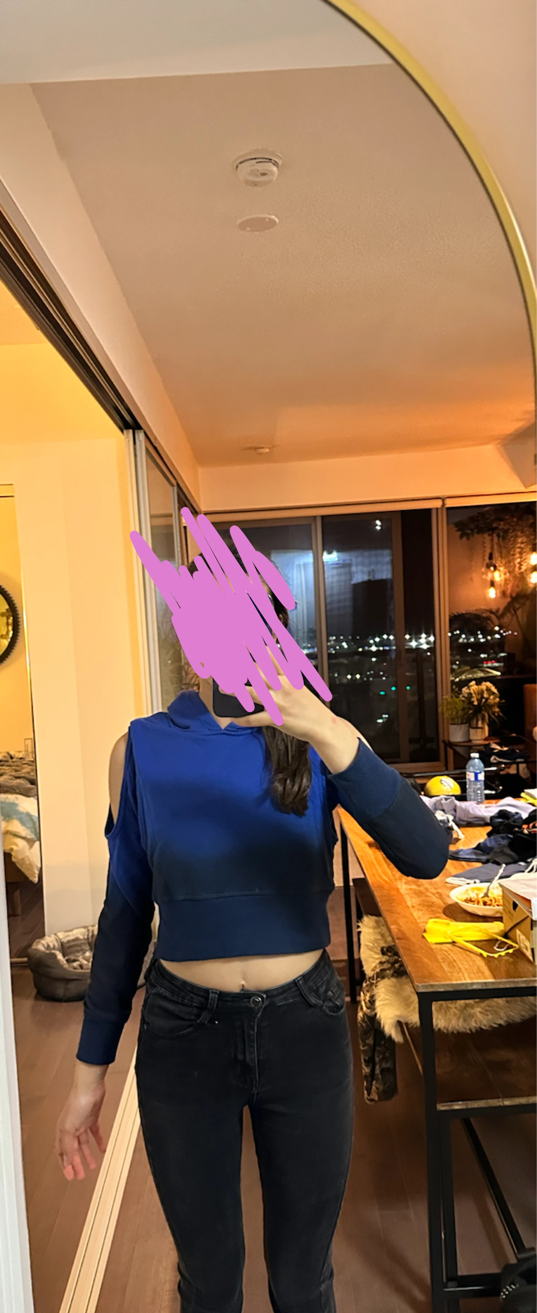 Blue Ombre Cold Shoulder Crop Hoodie - photo 3