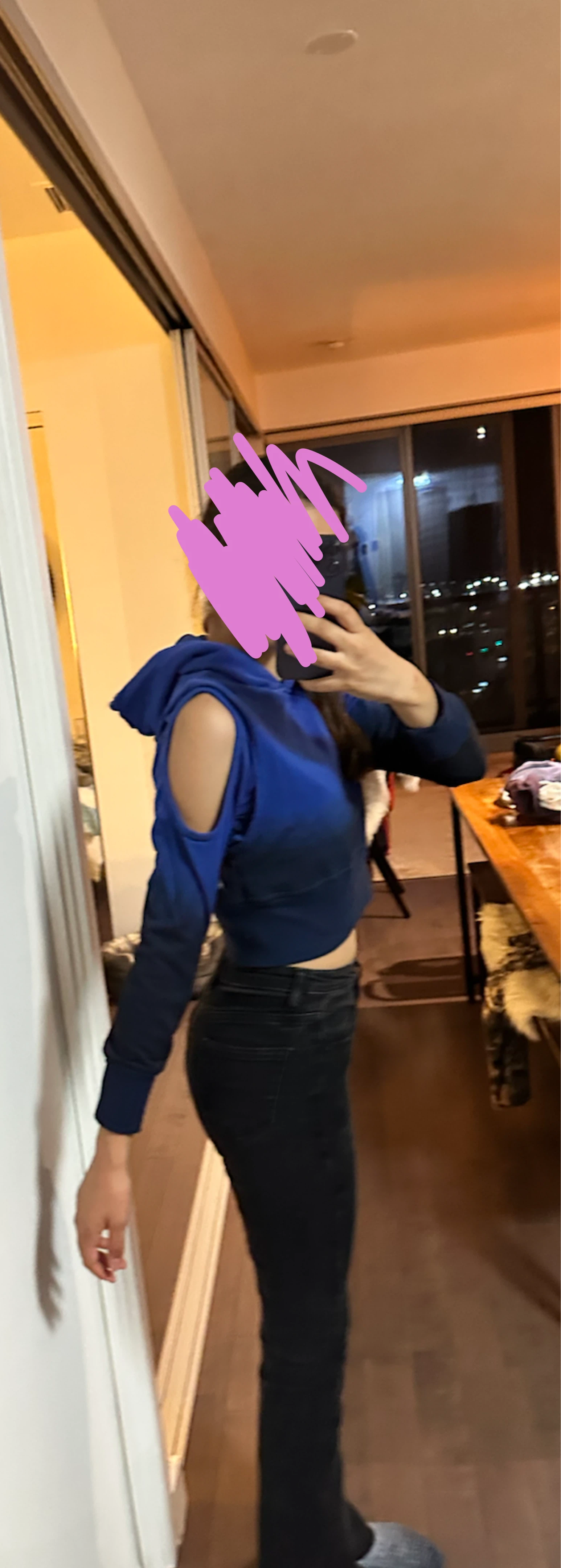 Blue Ombre Cold Shoulder Crop Hoodie - photo 4