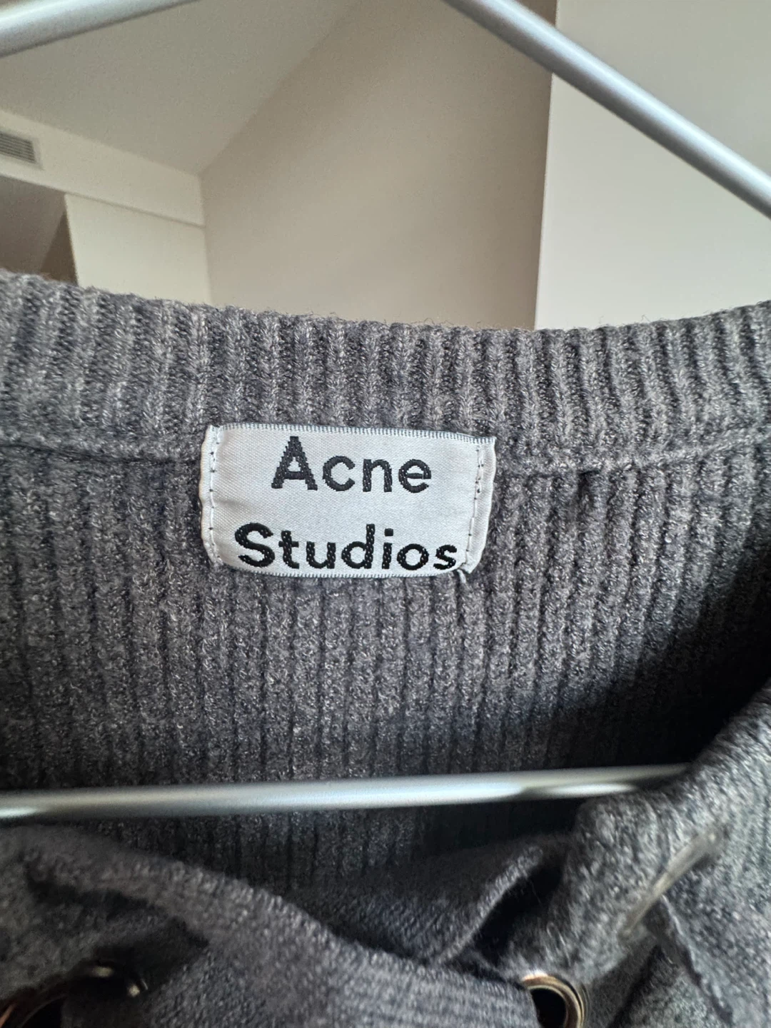 Acne Studios Grey Lace-Up Ribbed Sweater - photo 2