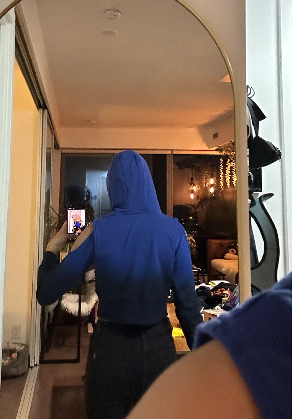Blue Ombre Cold Shoulder Crop Hoodie - photo 5