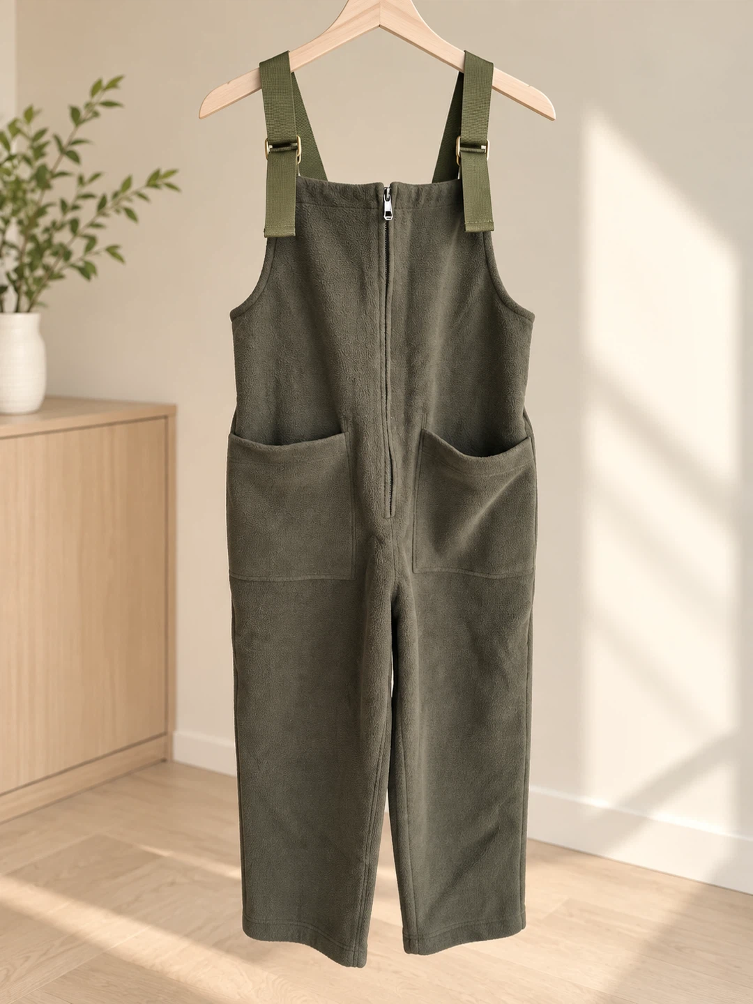 Olive Green Fleece Overalls