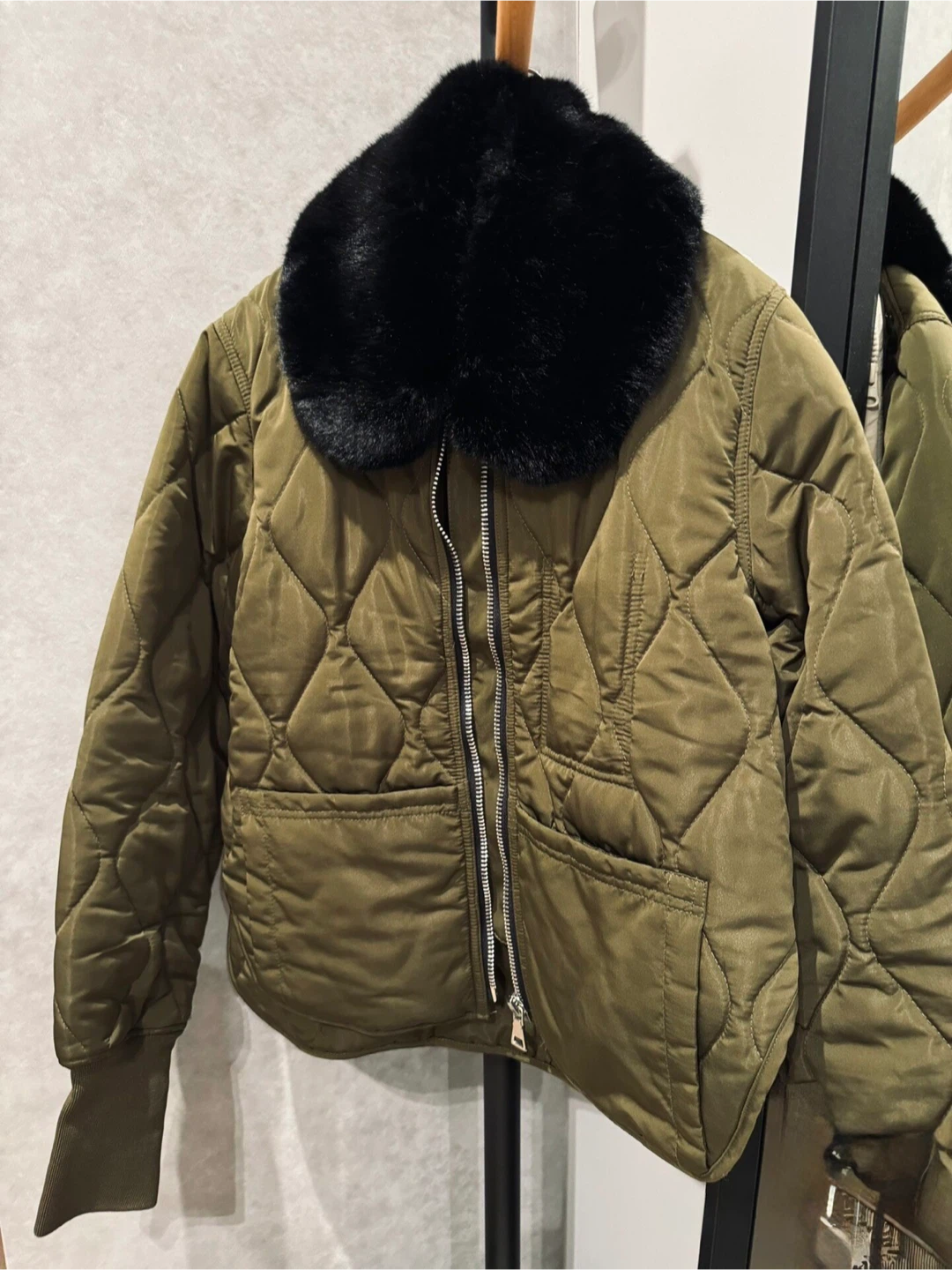 Quilted Bomber Jacket with Fur Collar