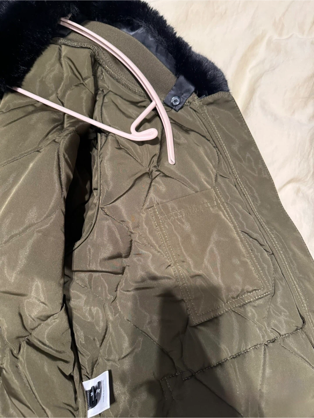 Quilted Bomber Jacket with Fur Collar - photo 3