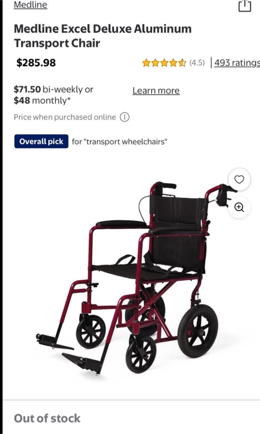 ❤️ Medline Lightweight Folding Transport Chair – Burgundy/Red - photo 2