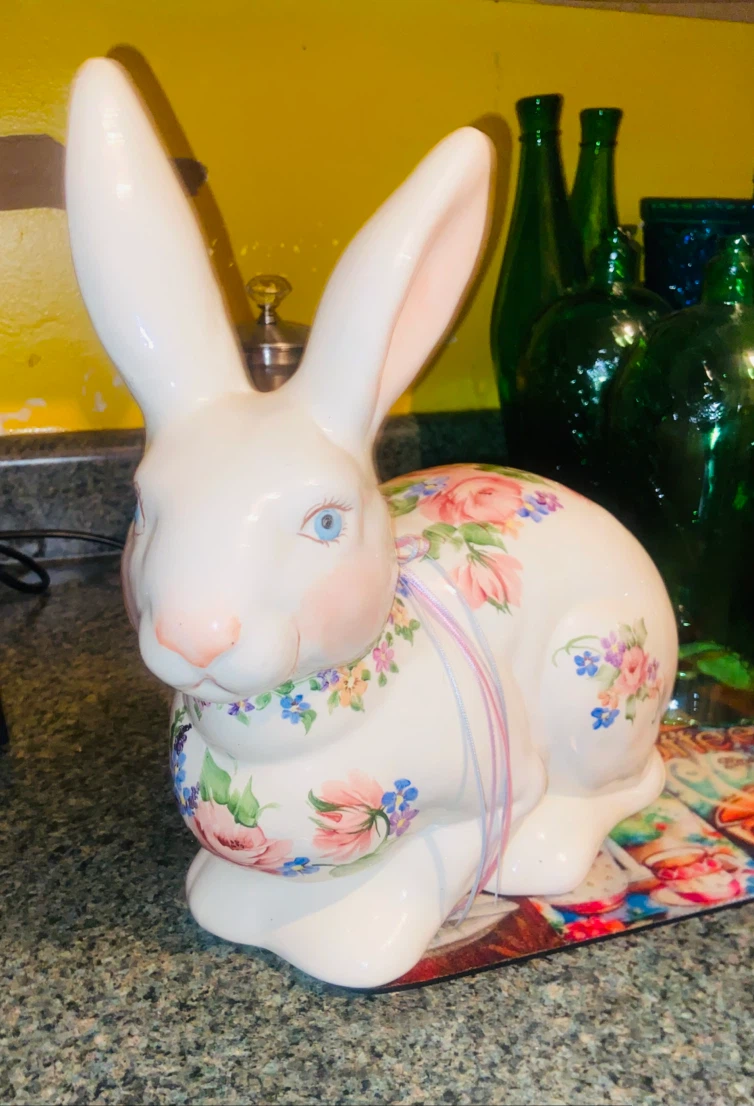 Ceramic Hand-Painted Floral Bunny Figurine