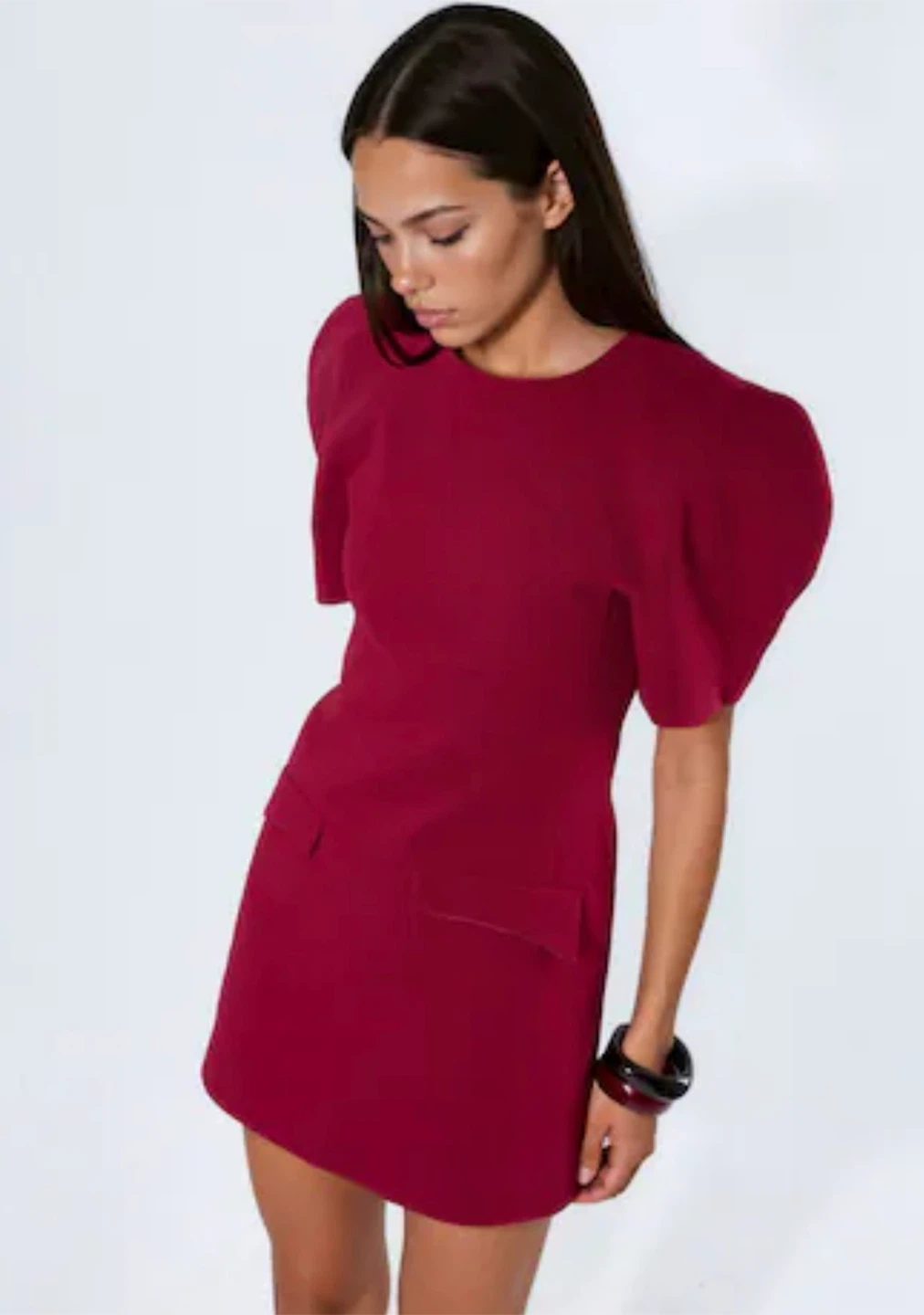 Zara ZW Collection Viral Burgundy Puff Sleeve Mini Dress L - photo 3