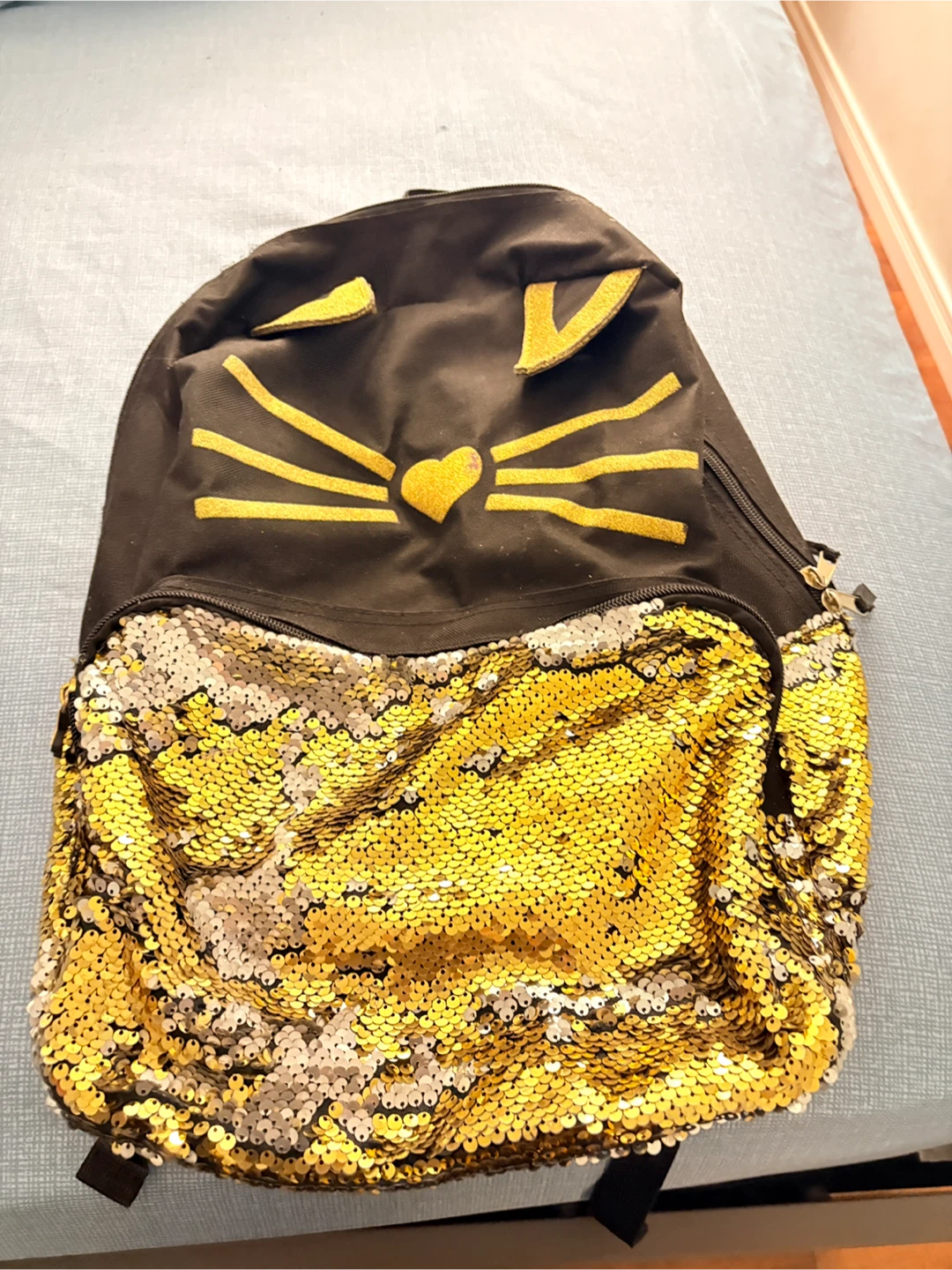 Black Cat Backpack with Gold Reversible Sequins - photo 3