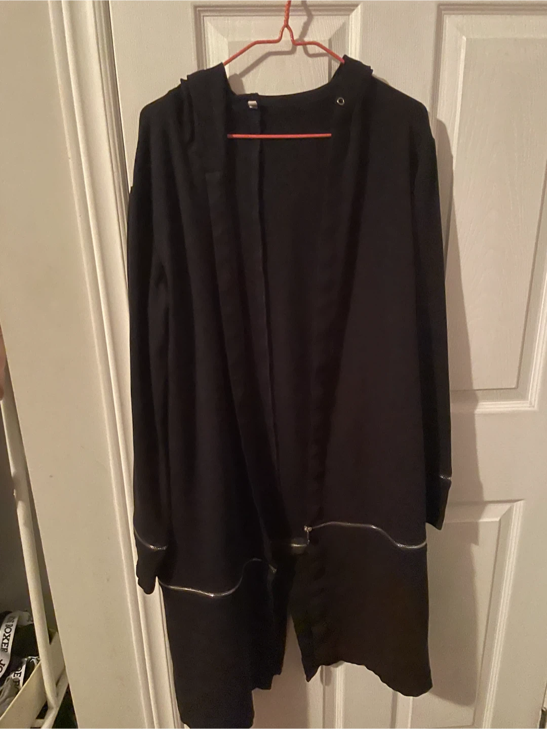 Black hooded zip-detail jacket