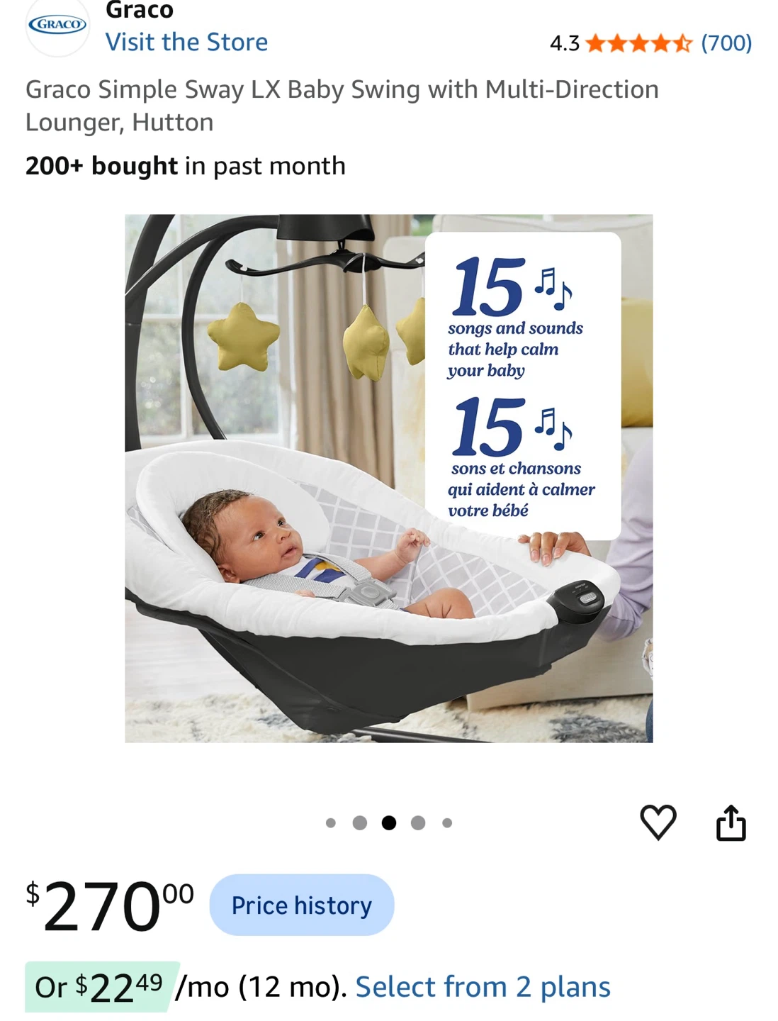 👶 Graco Simple Sway LX Baby Swing – Multi-Direction 💰 Price: $65 - photo 3