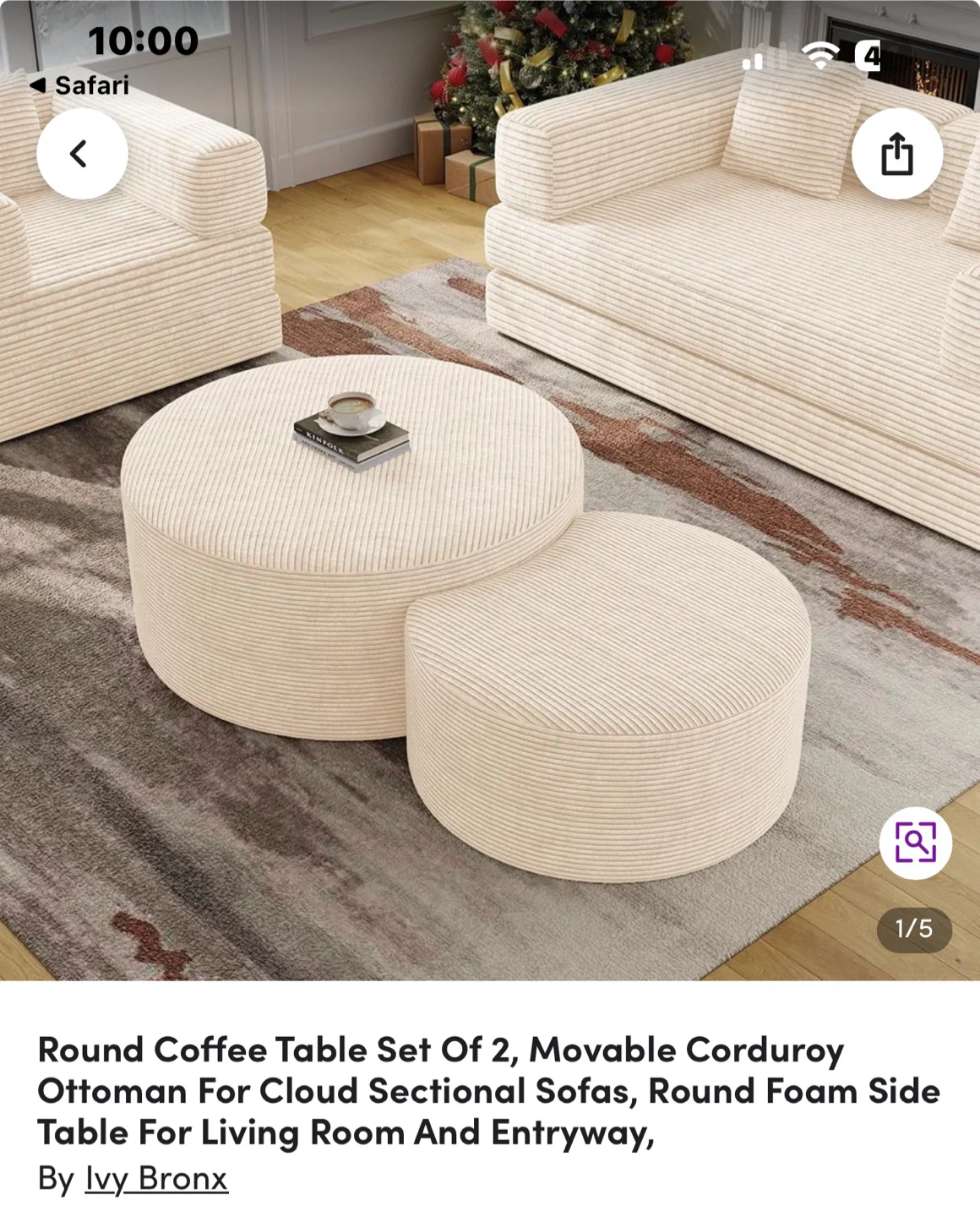 Ivy Bronx Round Corduroy Ottoman Coffee Table Set
