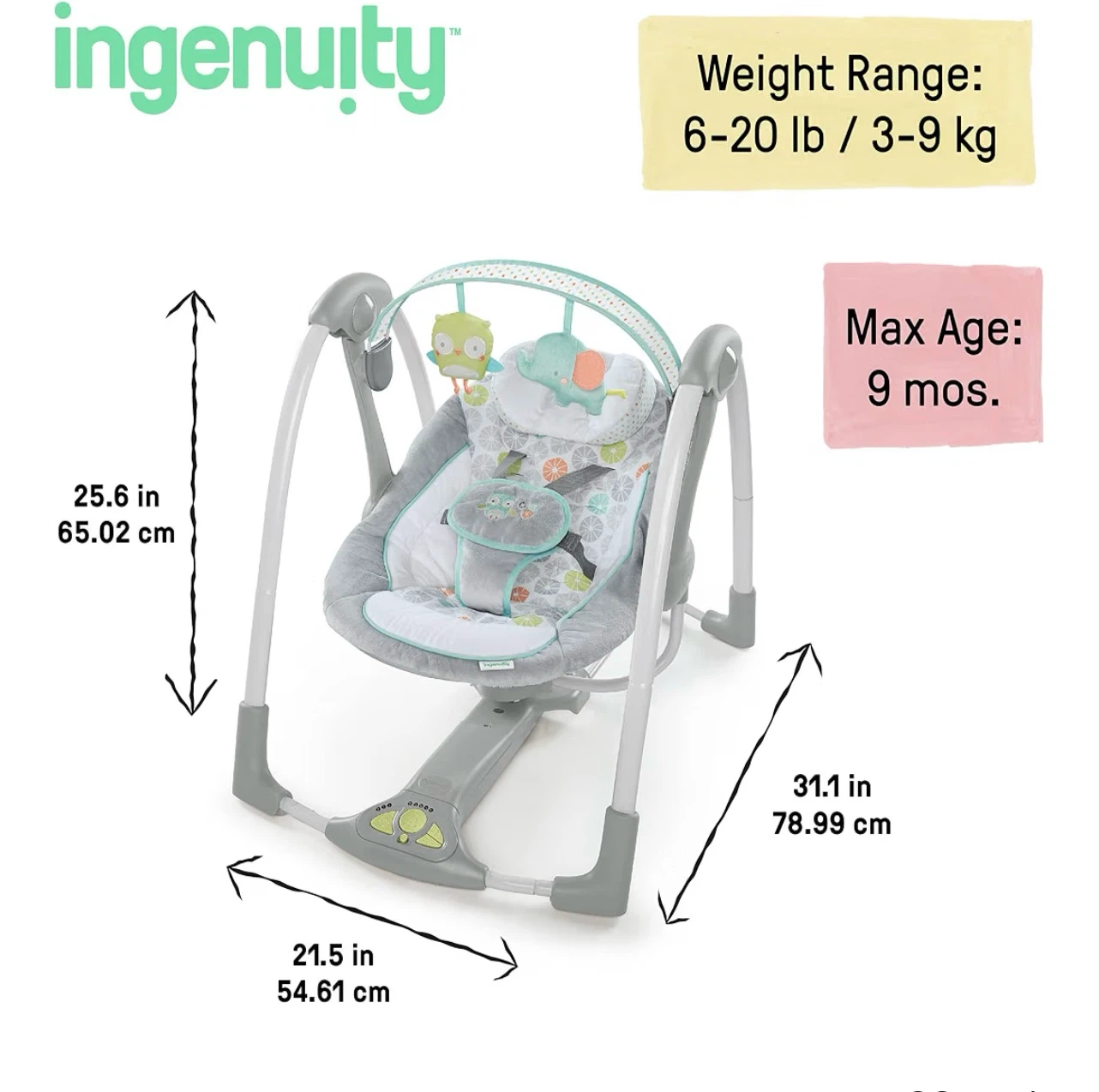 Ingenuity Bright Starts Swing ’n Go Portable Baby Swing