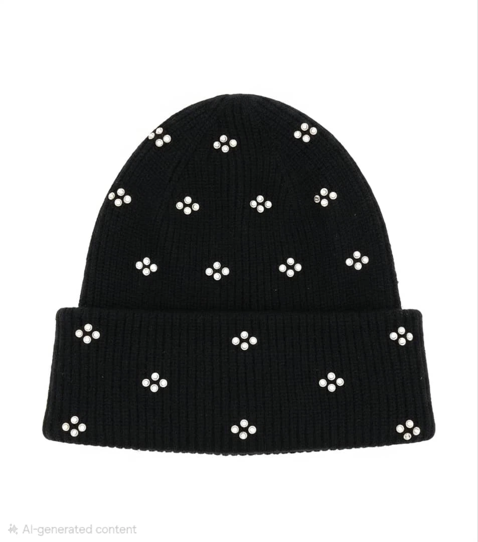 Pieces black beanie with stud details