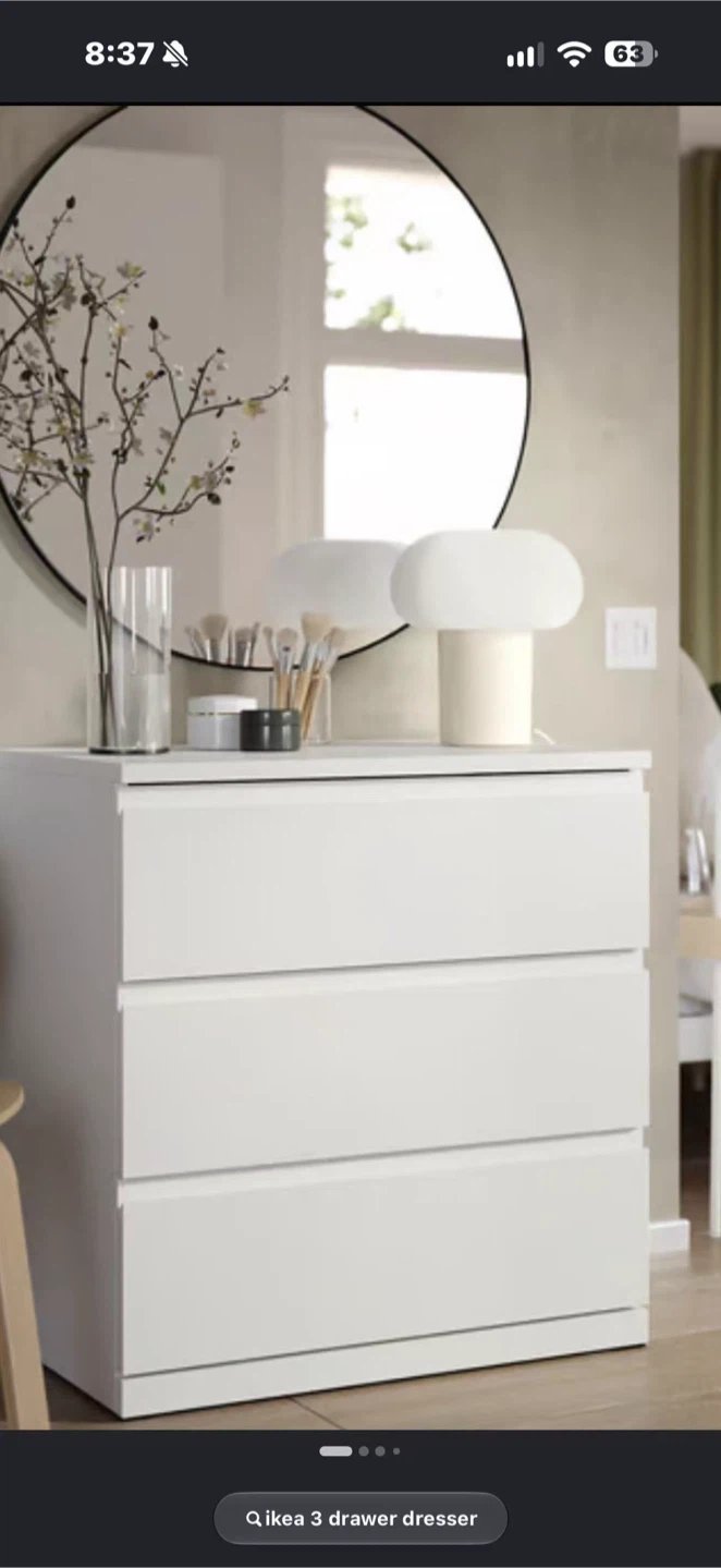 $60 each, $105 for two- IKEA 3-Drawer Dresser White