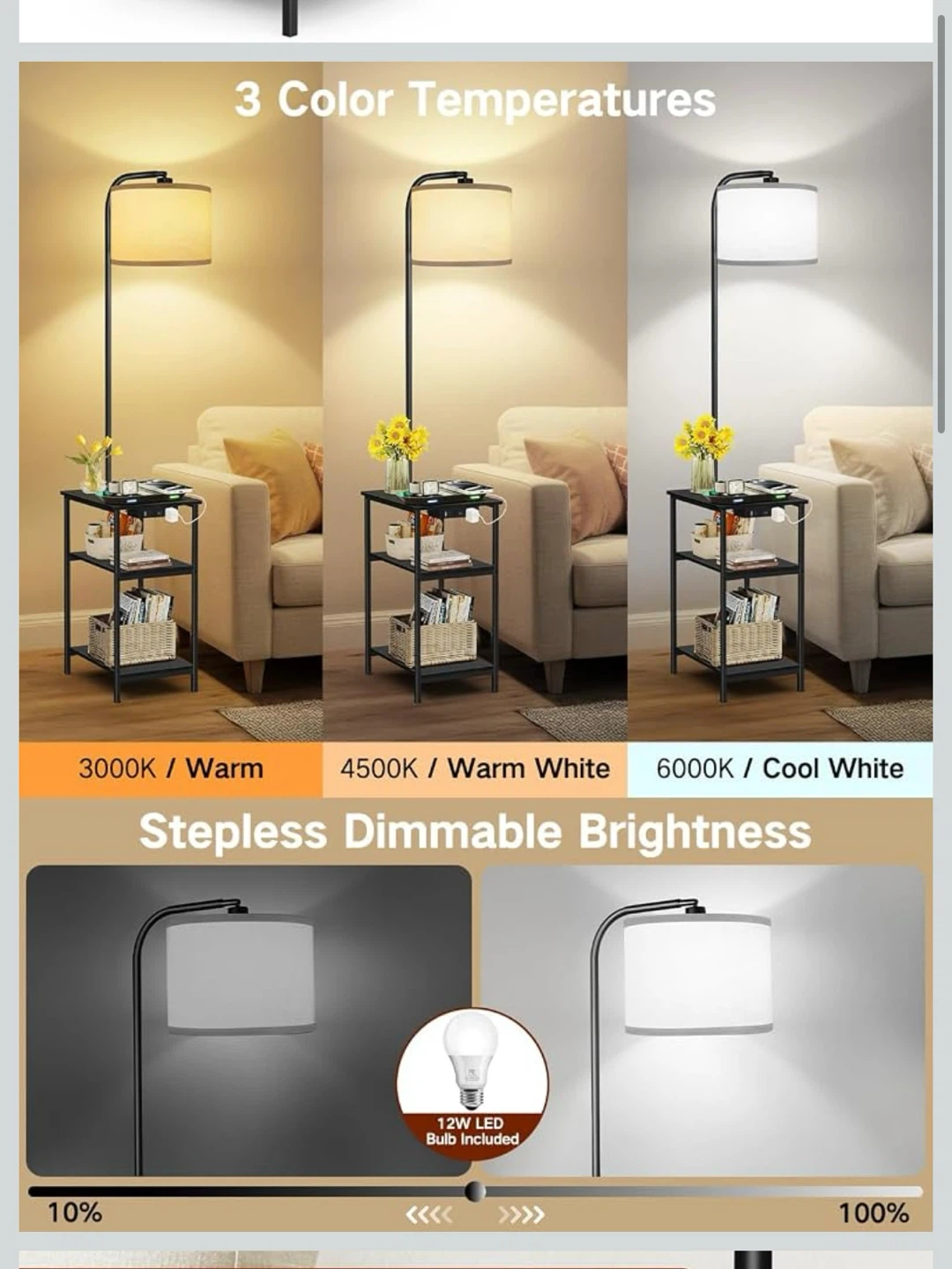 OUTONLIFE Floor Lamp with Table & Charging Station – White - photo 2