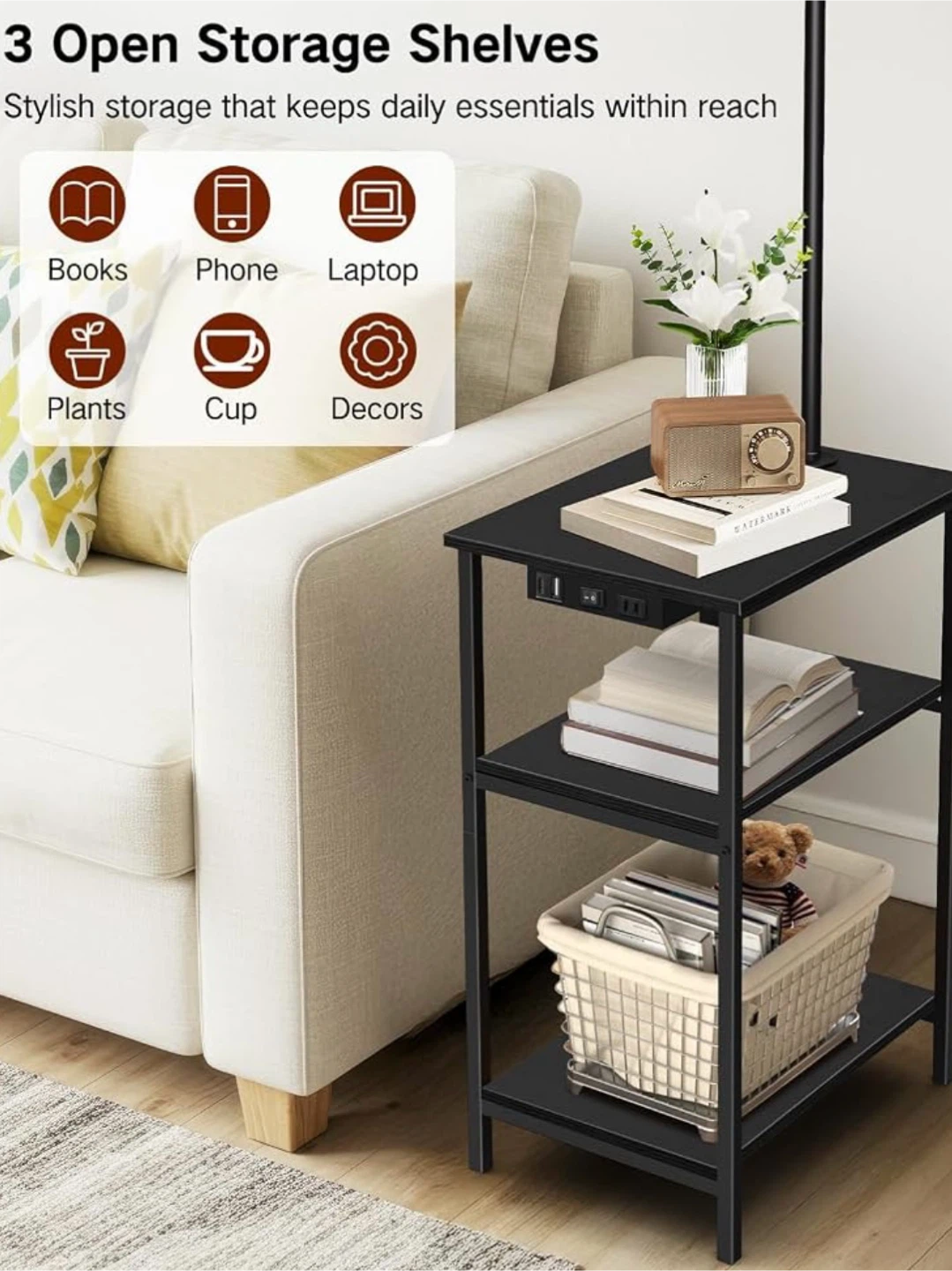 OUTONLIFE Floor Lamp with Table & Charging Station – White - photo 4