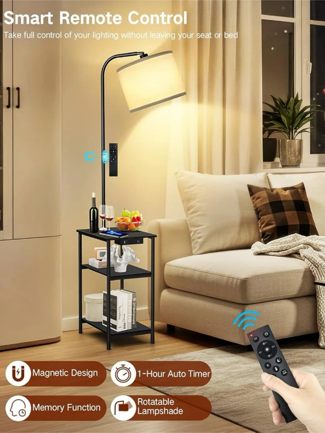 OUTONLIFE Floor Lamp with Table & Charging Station – White - photo 5