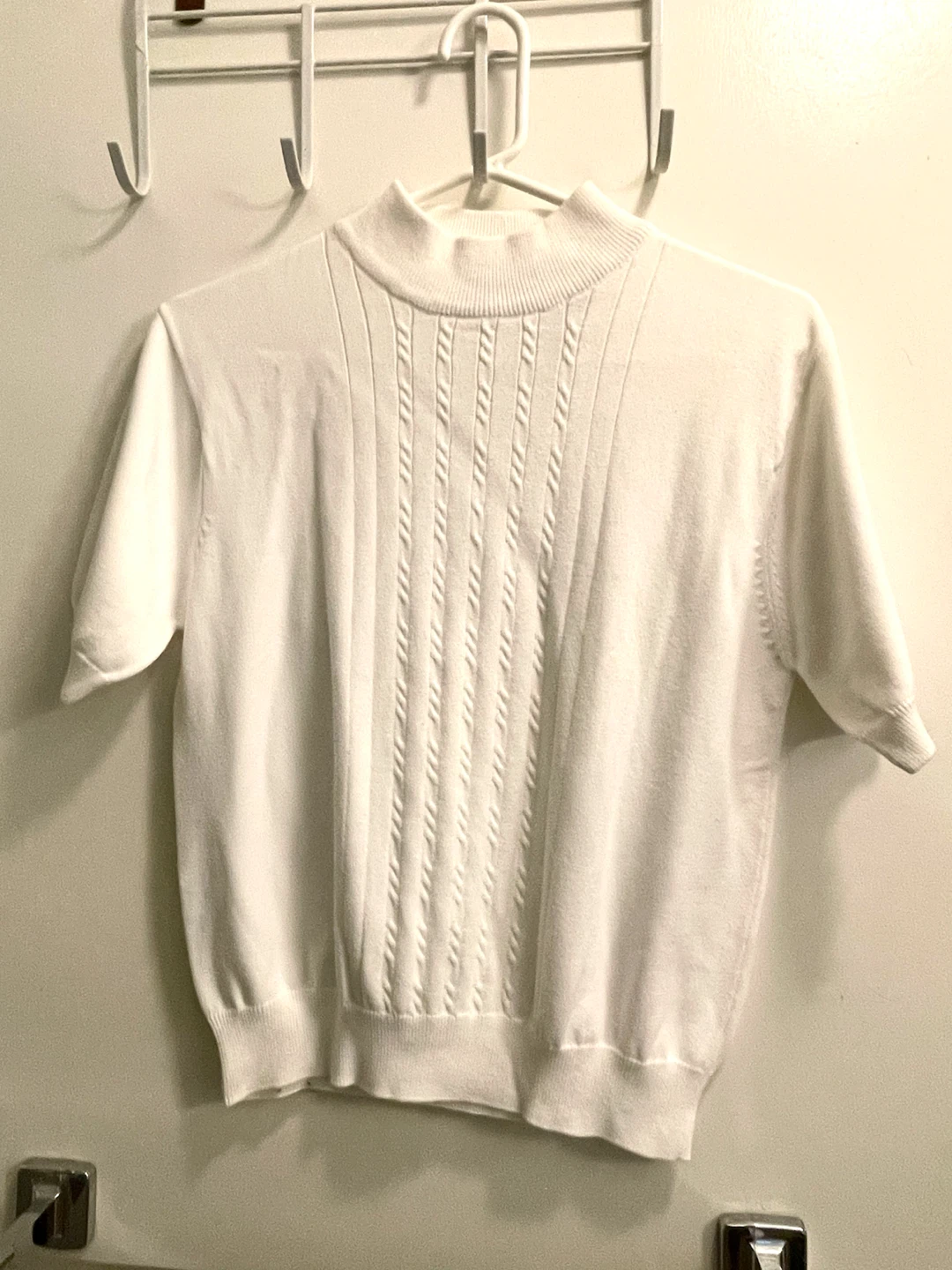 White Short Sleeve Tabi Mock Neck Sweater