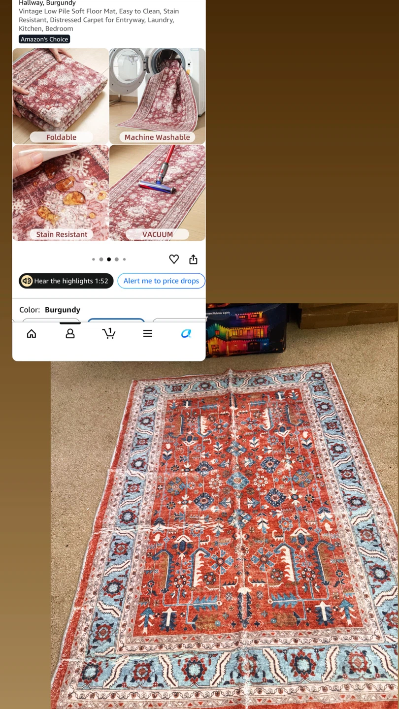 Vintage Style Runner Rug 2x3 Burgundy