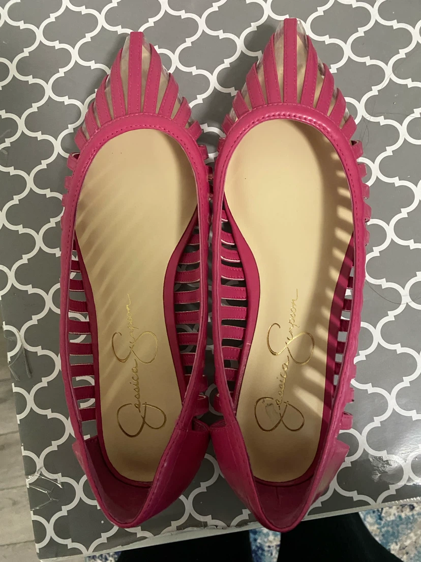 Jessica Simpson pink cage flats