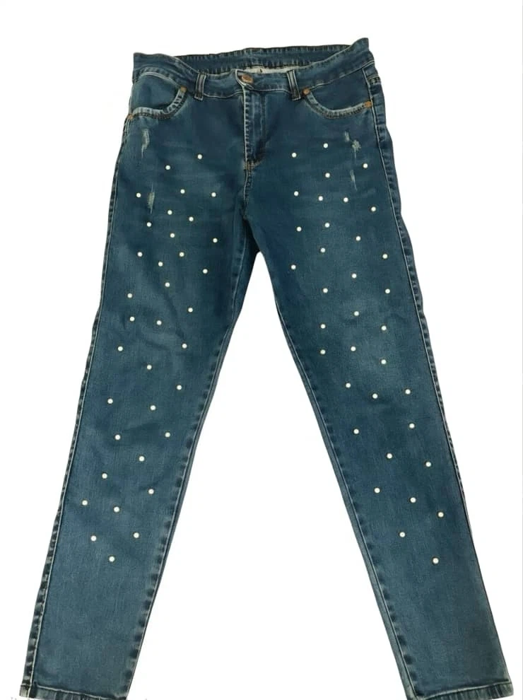 Blue Denim Jeans with Pearls