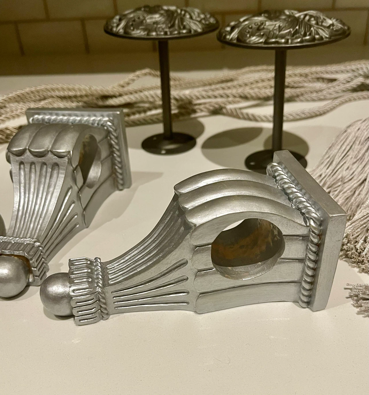 Silver Curtain Tiebacks and Brackets Set - photo 2