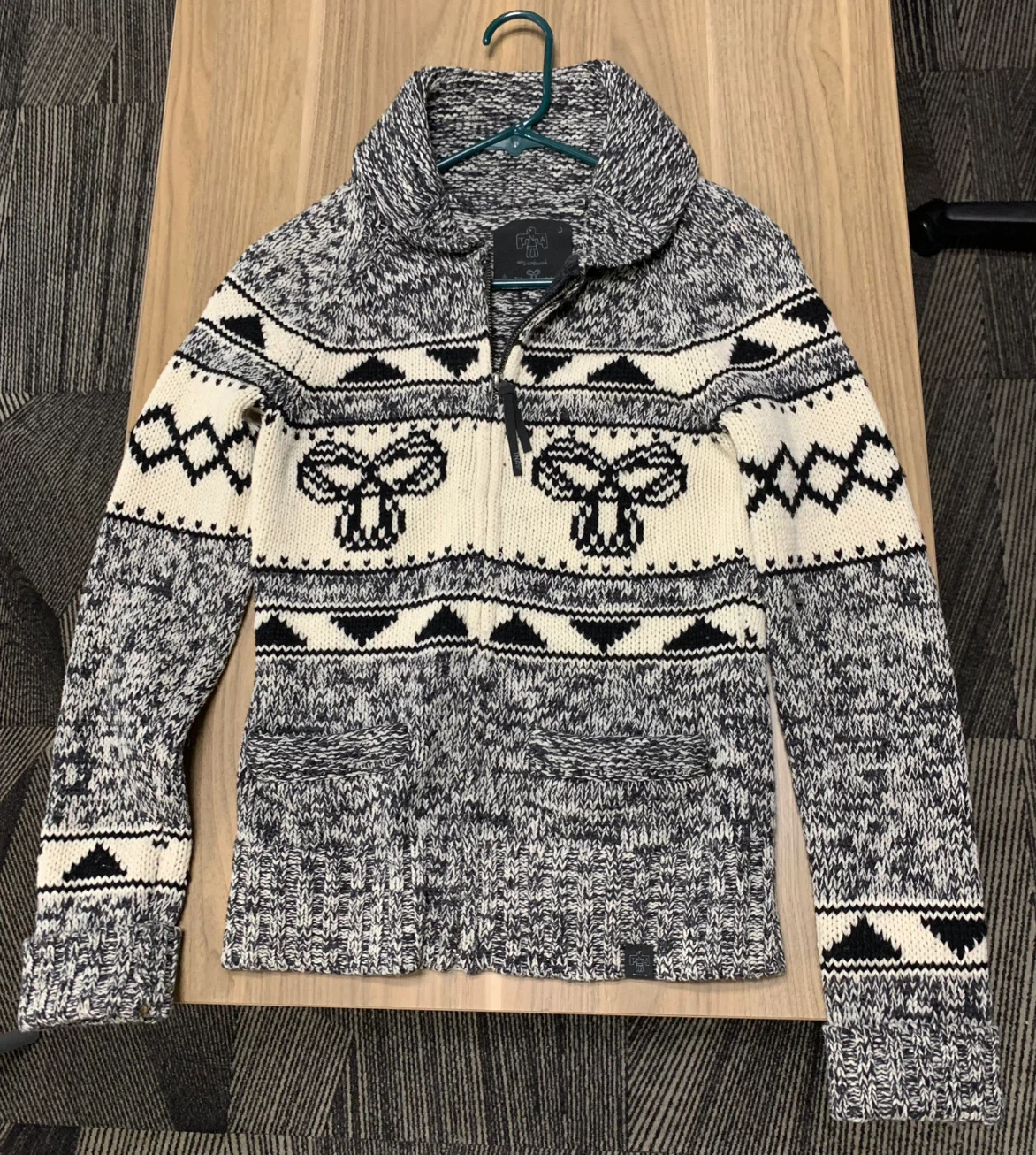 TNA Lambswool Patterned Zip-Up Sweater