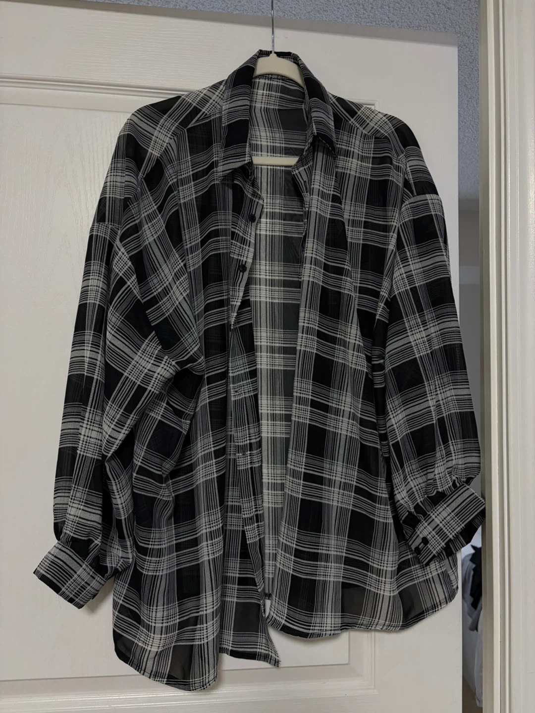 Black and white plaid button-down shirt