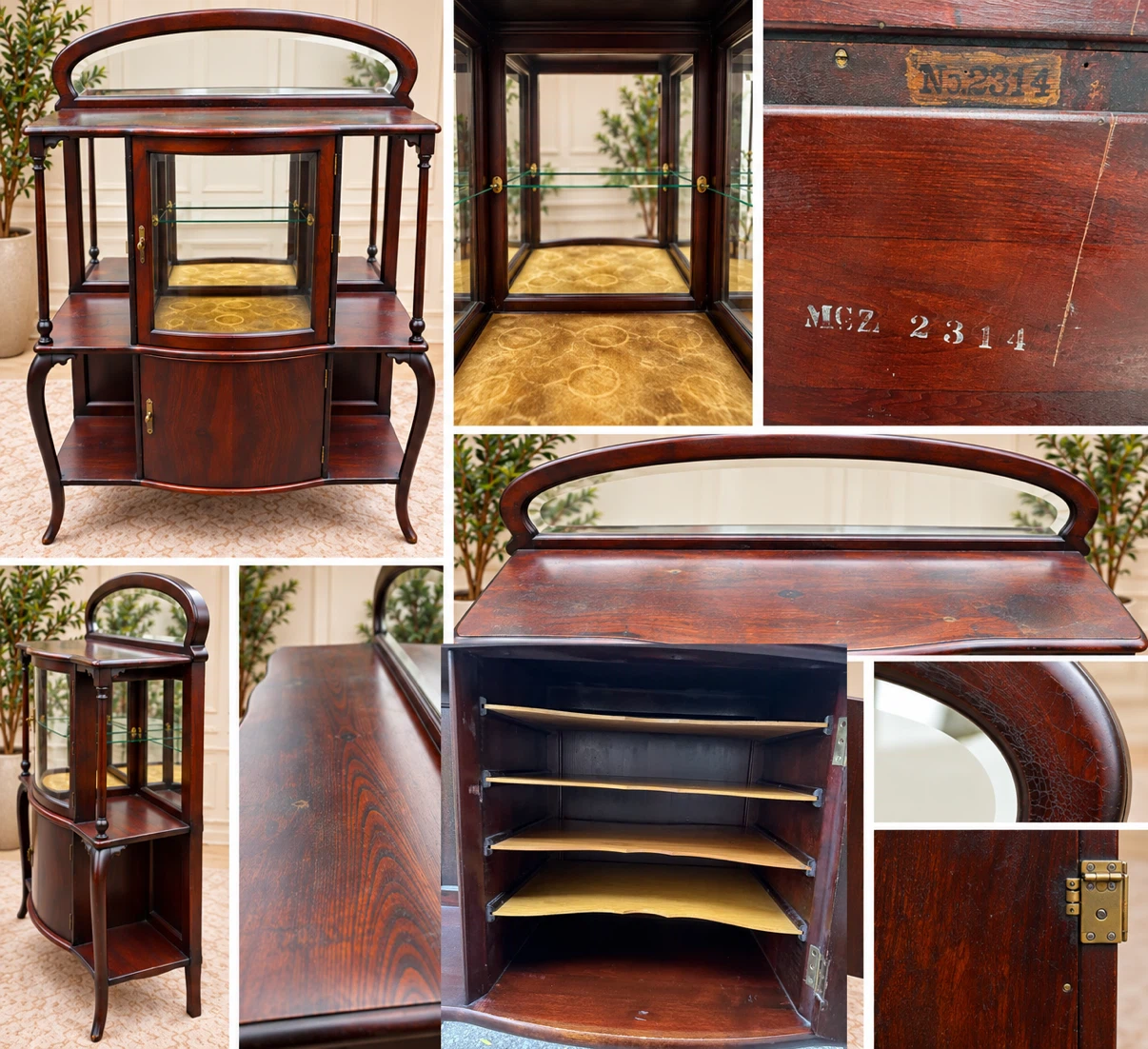 Vintage Mahogany Display / Curio Cabinet – Mirrored & Glass