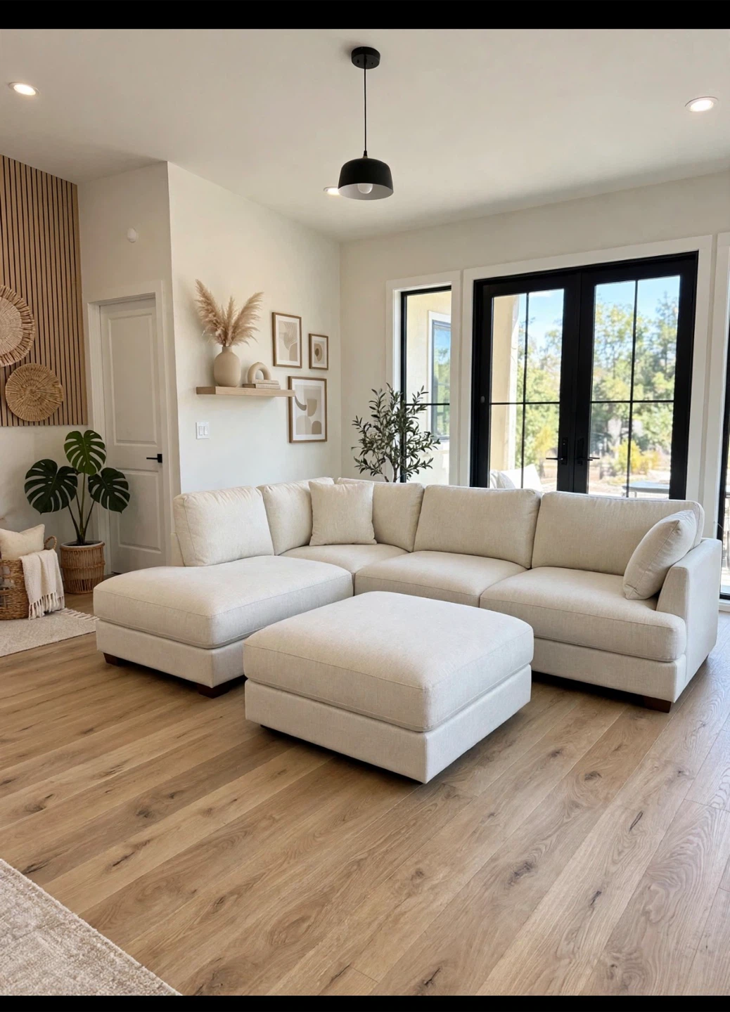 Cream sectional sofa with ottoman ( Delivery Available )