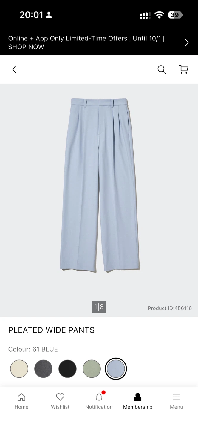 Uniqlo Pleated Wide Pants, Blue, Size S