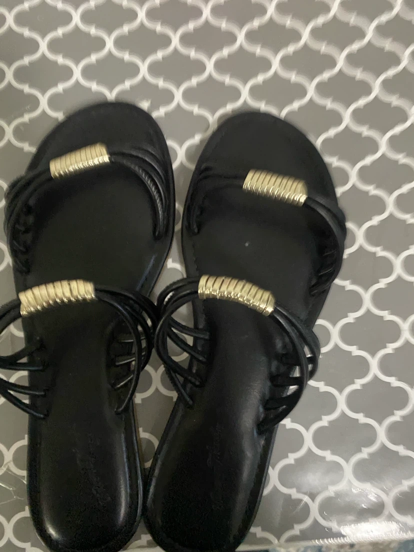 Black Sandals with Gold Accents