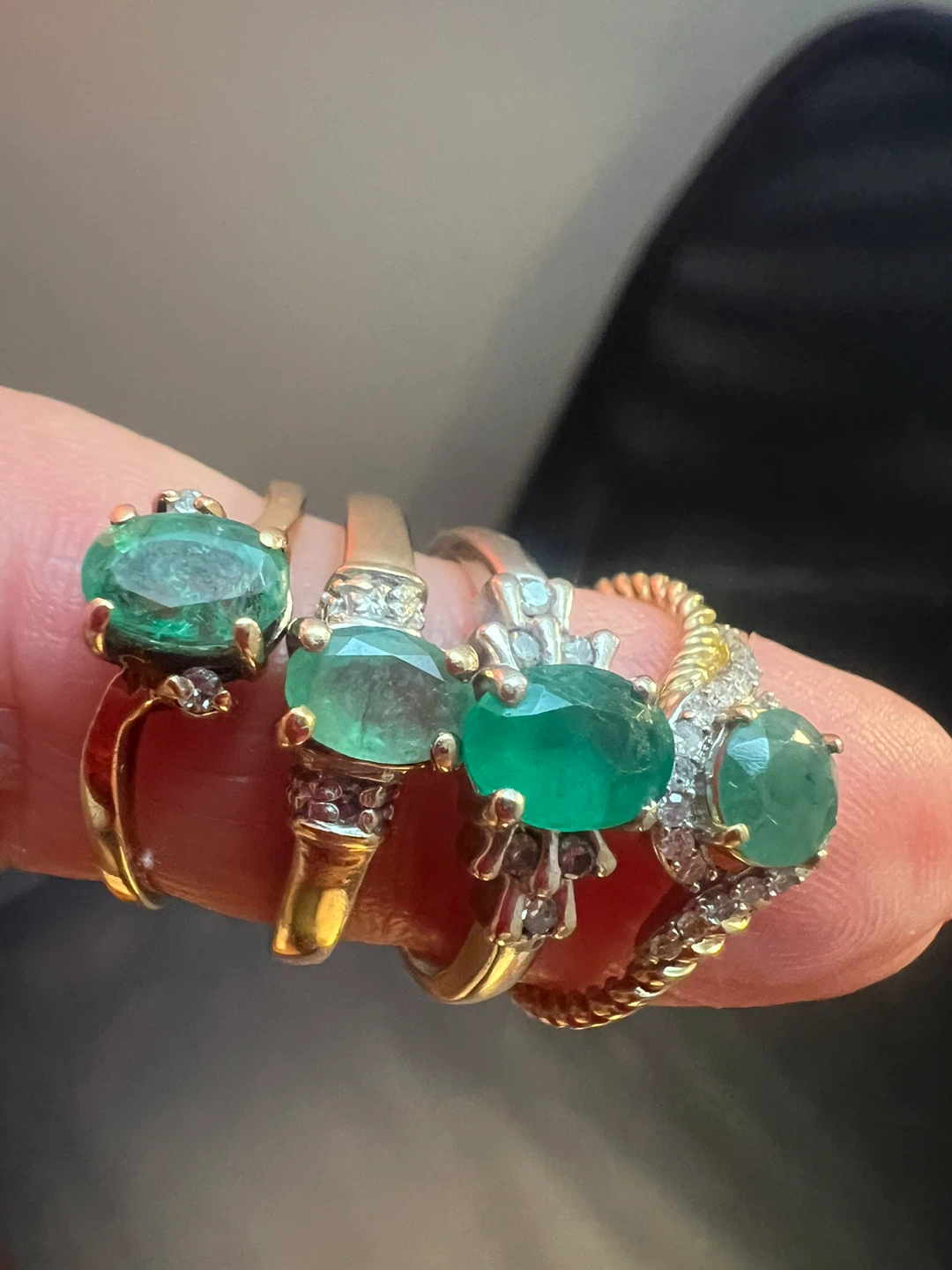 Selection of 10k Gold Emerald and Diamond Rings