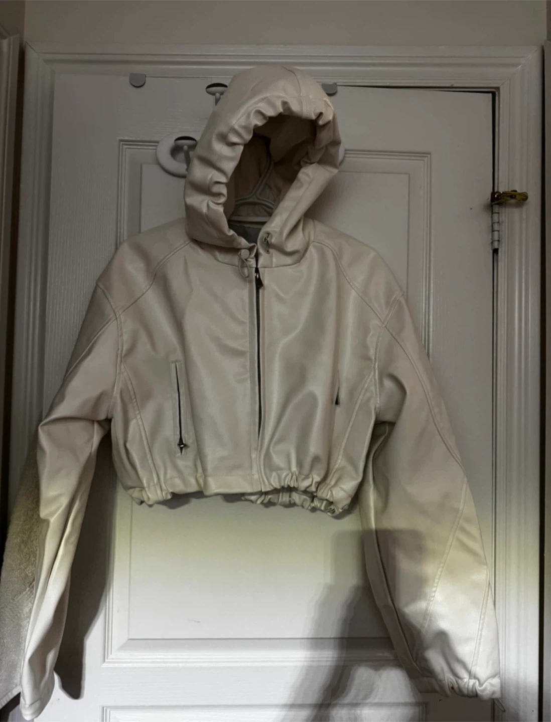 Khy Faux Leather Hooded Crop Jacket