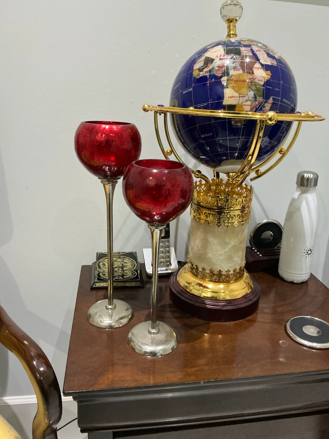 Two Red Glass Candle Holders