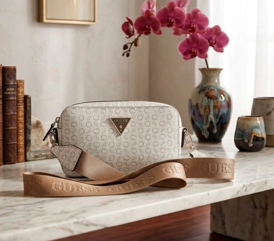 Guess Cream Monogram Crossbody Bag
