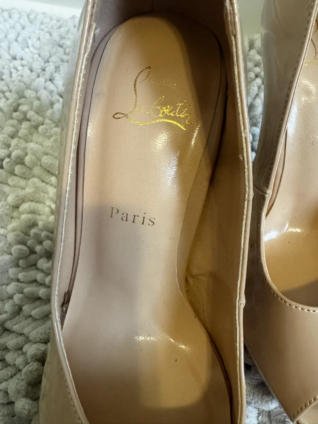 Christian Louboutin Nude Patent Peep Toe Heels - photo 2