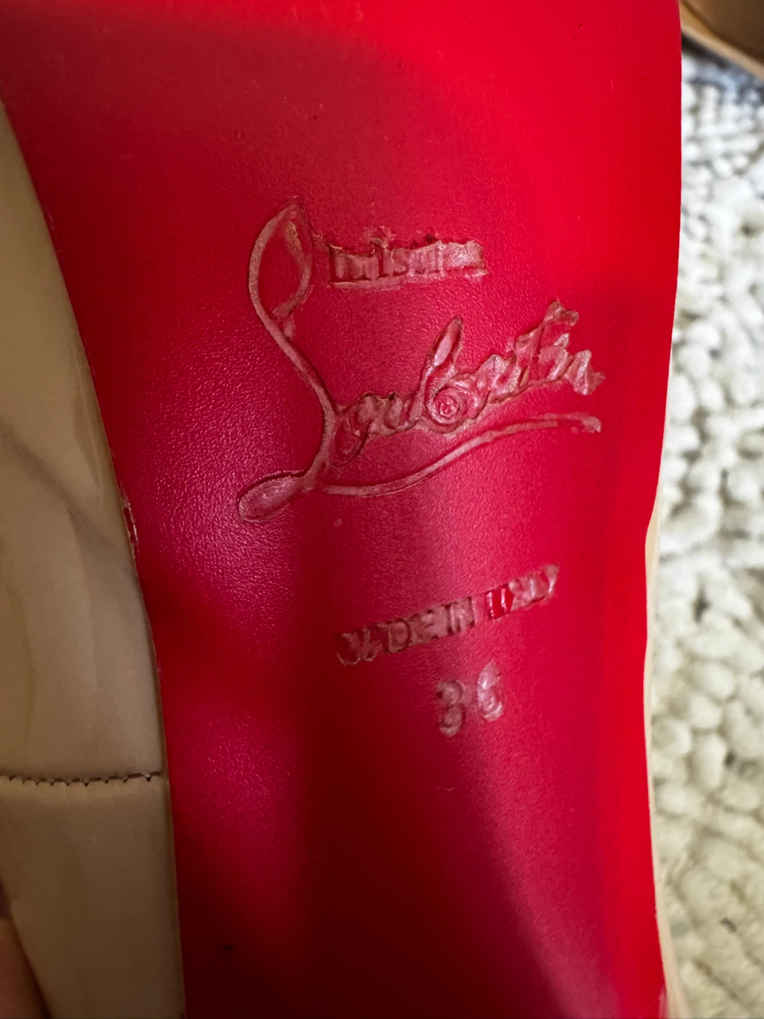 Christian Louboutin Nude Patent Peep Toe Heels - photo 4