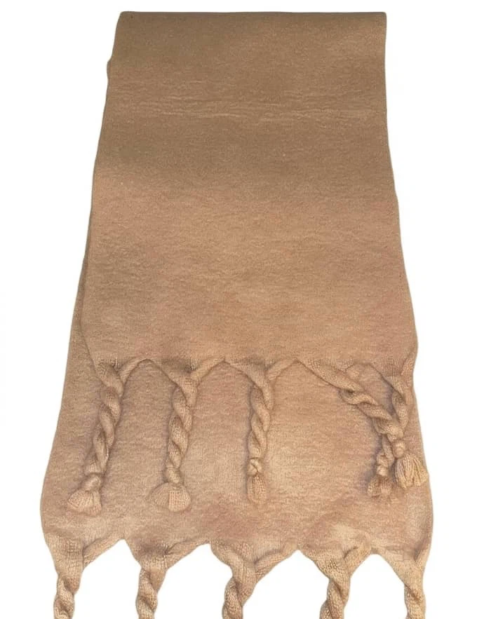 Beige Knitted Scarf with Braided Tassels