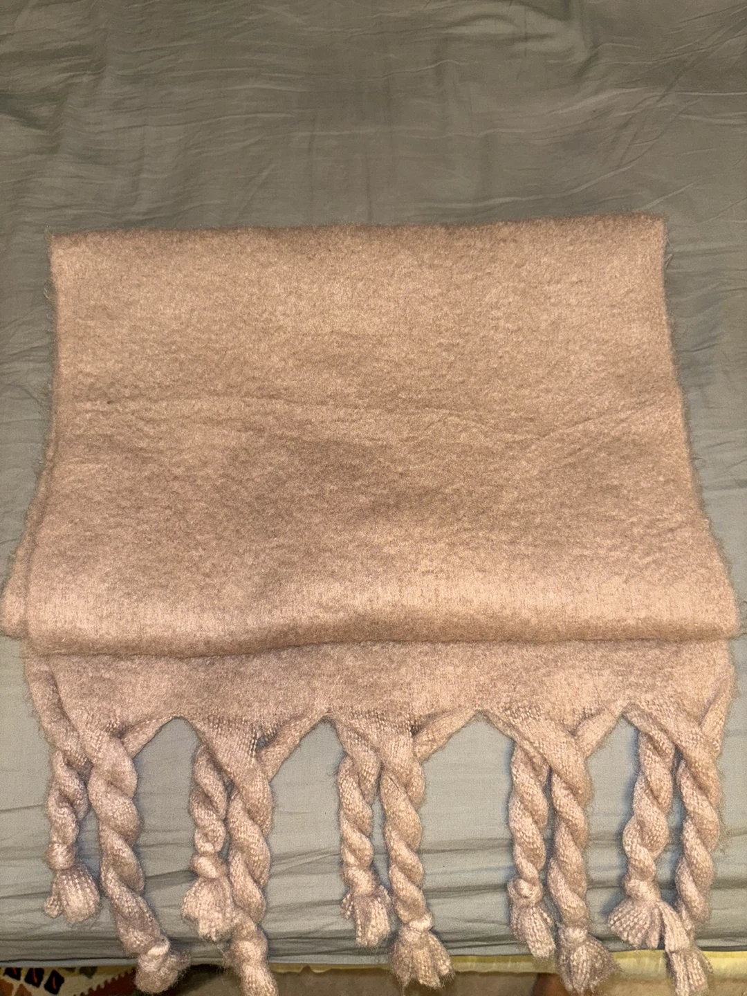 Beige Knitted Scarf with Braided Tassels - photo 2