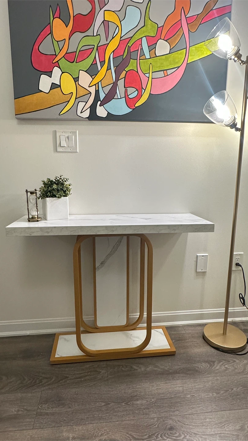 White Faux Marble Console Table with Gold Frame - photo 3