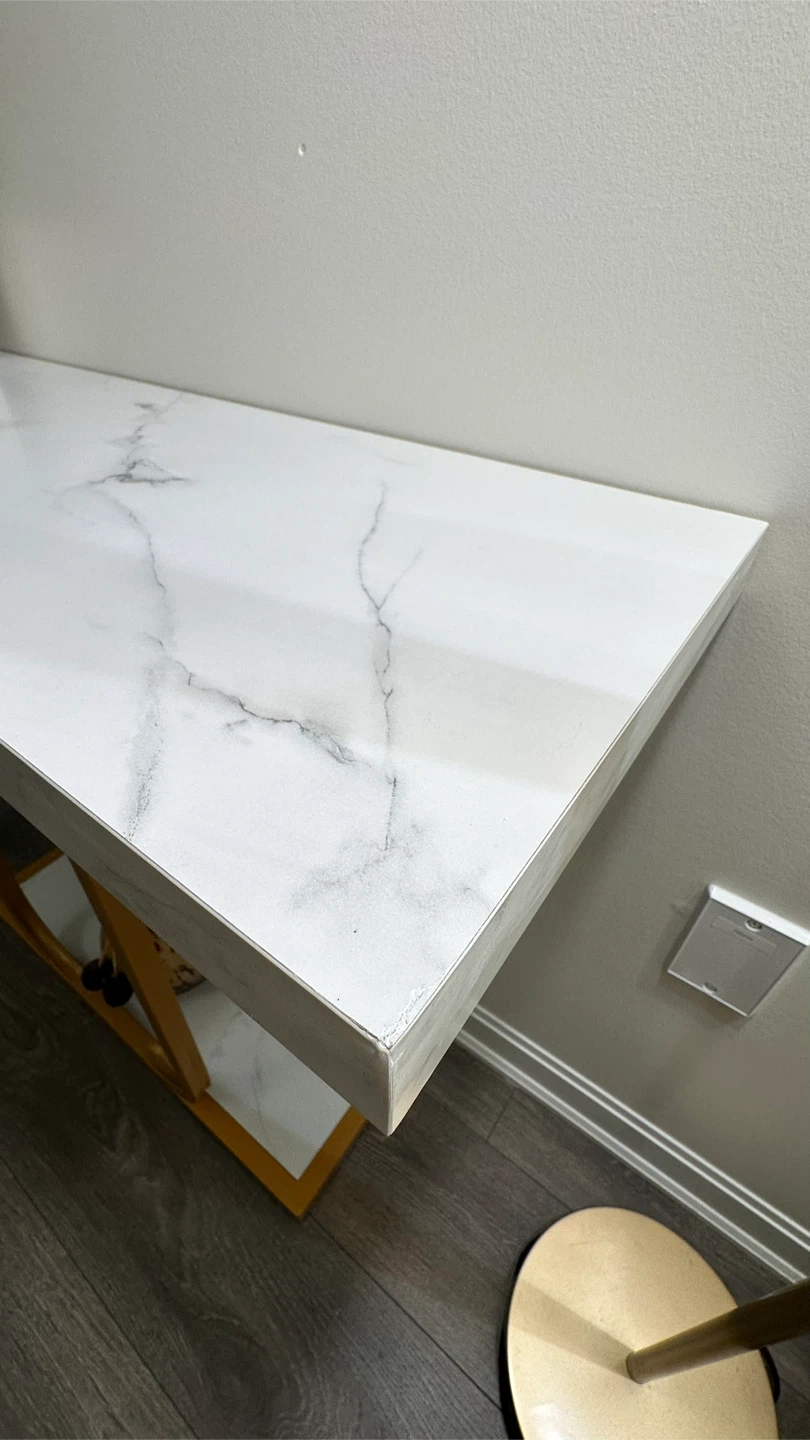 White Faux Marble Console Table with Gold Frame - photo 4
